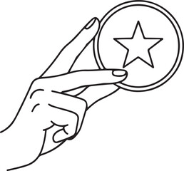 Hand holding a star rating icon in a circular shape