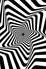 Vertical Star Op Art Pattern. Vertical abstract optical illusion with star-shaped center and flowing striped waves. Perfect for posters, mobile wallpapers, and modern graphic design.