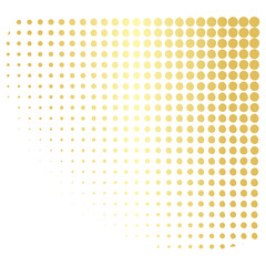 Gold halftone dots pattern with fading effect on transparent background, abstract circular texture, subtle decorative element, modern minimalist design