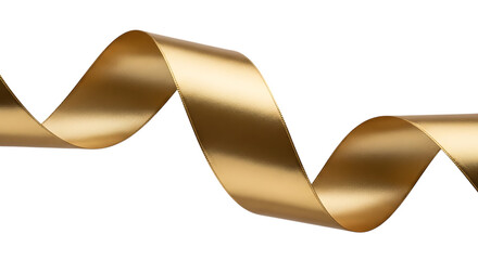 Golden ribbon isolated on transparent background with elegant curves and folds