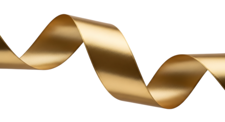 Golden ribbon isolated on transparent background with elegant curves and folds
