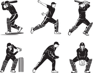 Set of Cricket Player Silhouettes in Action © Ayush