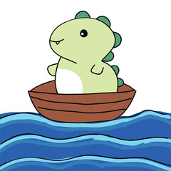 dinosaur on the boat cartoon children illustration