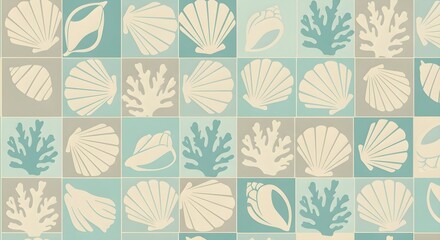 Seashells and Seaweed Pattern in Soft Hues