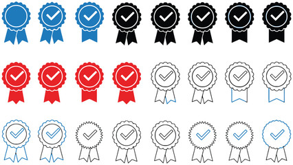 Collection of checkmark ribbons in various colors and styles for awards