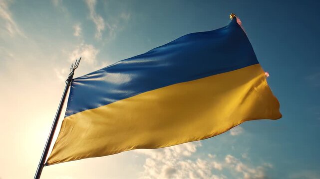 ukrainian flag waving in the wind. ukraine
