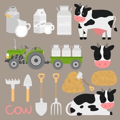 낙농업 농사 젖소 우유 드로잉 세트(farm cow milk drawing set)