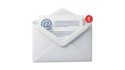 Open envelope with new email message notification isolated on transparent background