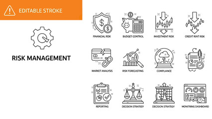 Risk Management Icons Set Business Finance Strategy Planning.