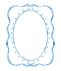 Watercolor blue ornate frame. Hand drawn illustration for baby shower invitation,wedding stationery and festive cards.