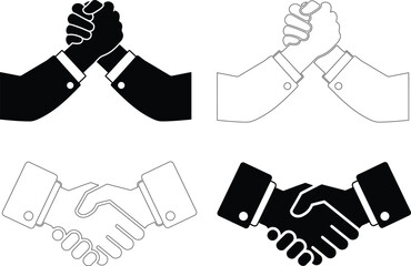 Arm Wrestling and Handshake Vector Icons – Competition and Partnership Symbols