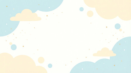Soft Pastel Cloud and Star Background　Gentle Blue and Cream Storybook Style with Large Copy Space