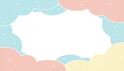 Pastel Cloud Frame Background　Soft Cute Clouds with Sparkling Stars and Large Copy Space