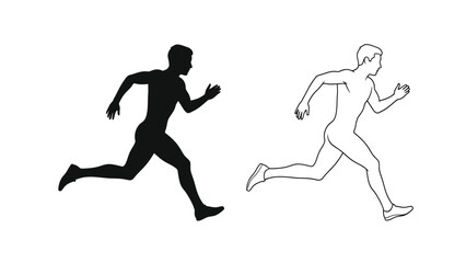Two figures in running poses one solid and one outlined side by side