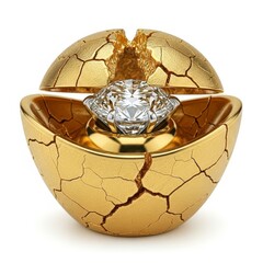 Diamond Jewel in a Cracked Golden Egg, Wealth Concept