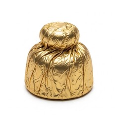 Single Candy Wrapped in Golden Foil Isolated on White