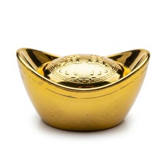 Gold Chinese Yuan Bao Ingot on White Background