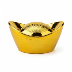 Golden Chinese Ingot on White Background, Symbol of Wealth