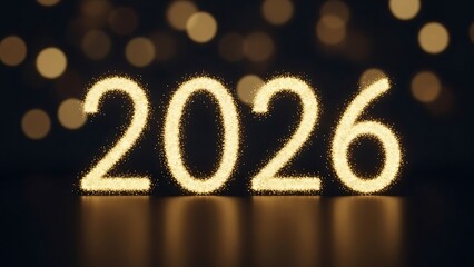 Glowing 2026 numbers on black background with bokeh
