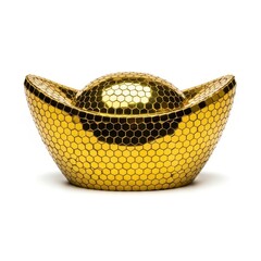 Golden Yuan Bao Ingot With Hexagon Pattern on White