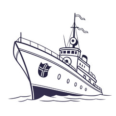 Fototapeta premium Navy ship with flag flying on minimal water naval vessel