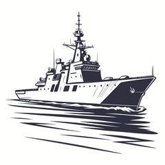 Navy warship sailing on water with radar tower naval vessel