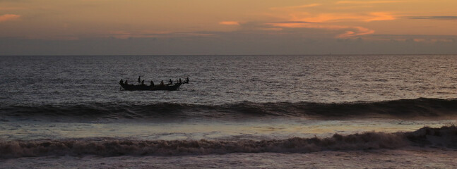 Outlines of a wooden fishing boat near Galle, Sri Lanka.