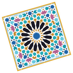 Intricate islamic geometric pattern in a vibrant mosaic tile design with colorful stars Vector