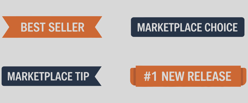 Best Seller badge on Amazon, N1 New Release label, online marketplace choice and tip, top performer logo, perfect for internet retail, private label attributes, product listing details.