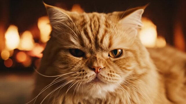 A close-up portrait of a cute white and red tabby kitten featuring fluffy fur and striking green eyes looking forward as a domestic feline pet mammal