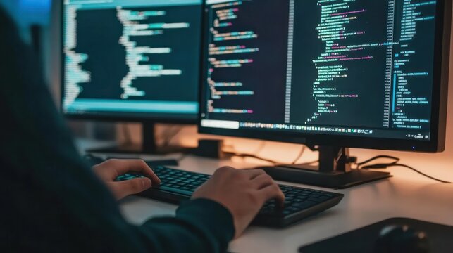 Black view programming and coding are being developed in the digital technology industry. - Powered by Adobe