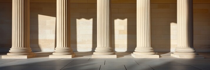 Naklejka premium Elegant Column Array Bathed in Natural Light Showcasing Classical Architecture and Design Elements