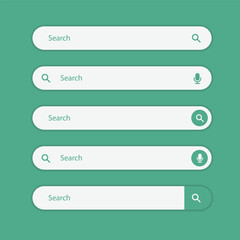 Obraz premium Search bar template neumorphism design turquoise background. Search here field mockup. Browse web element. Button isolated symbol illustration. Ui view.