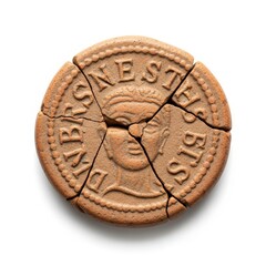 Broken Ancient Artifact Coin With Portrait and Inscription