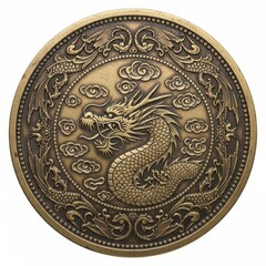 Ornate Chinese Dragon Round Embossed Metal Decoration