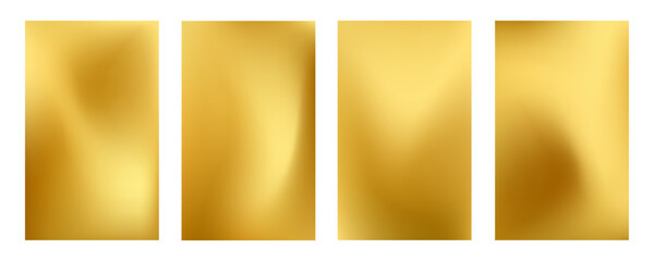 Collection of four abstract vertical mobile backgrounds with a vibrant, smooth mesh gradient blend of gold and yellow