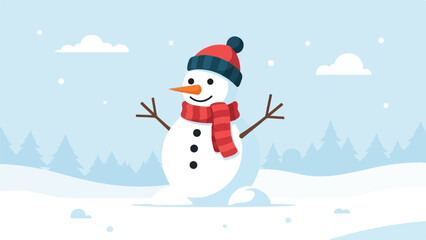 Cute Snowman Winter Flat Vector Illustration