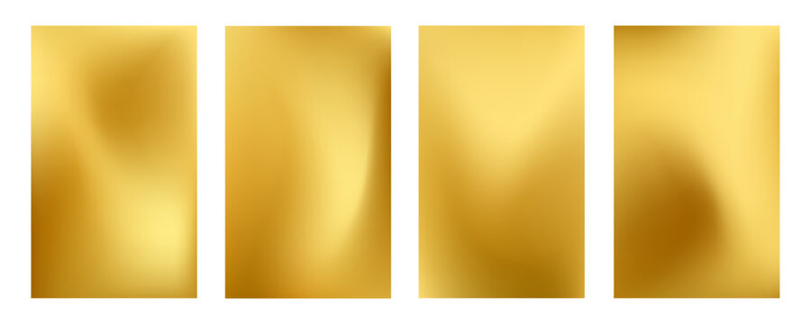Collection of four abstract vertical mobile backgrounds with a vibrant, smooth mesh gradient blend of gold and yellow