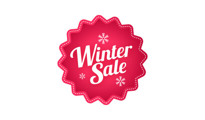 Winter Sale Badge Label, Red Discount Sticker with Snowflakes, Seasonal Promotion Vector Isolated on White