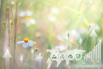 Soft nature background with ESG icons, Sustainable ESG Growth concept