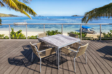 Fiji Resort dining deck sea