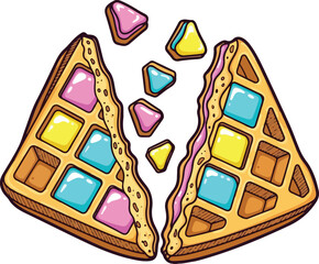 Colorful Waffle Broken In Half Cartoon Illustration