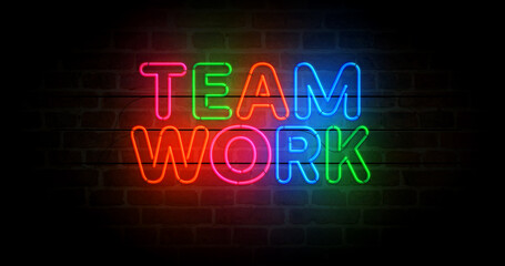 Obraz premium Teamwork neon light 3d illustration
