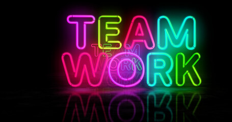 Teamwork neon light 3d illustration