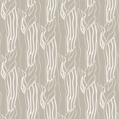 Flower minimal seamless pattern. Hand drawn line flowers and branches with leaves. Herbal and meadow plants. Decor textile, wrapping paper, wallpaper. Print for fabric. Vector botanical background