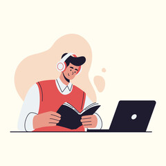 focused student studying with determination illustration