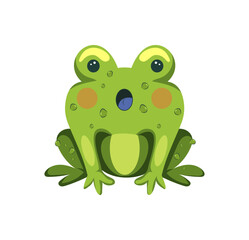 Cute green frog cartoon illustration for kids, nature, education, and playful content