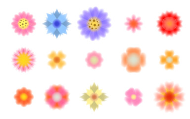 Blur flowers. Colorful gradient icons. Different blossoms, botanical element set for design. Floral decoration, spring watercolor bloom petals. Vector isolated illustration