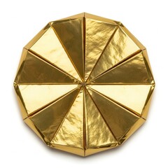 Gold Origami Circle on White Background