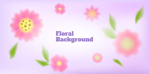 Soft pastel flowers banner. Gradient background with copy space for text. Floral decoration. Watercolor bloom petals. Spring nature botanical background design. Vector horizontal illustration